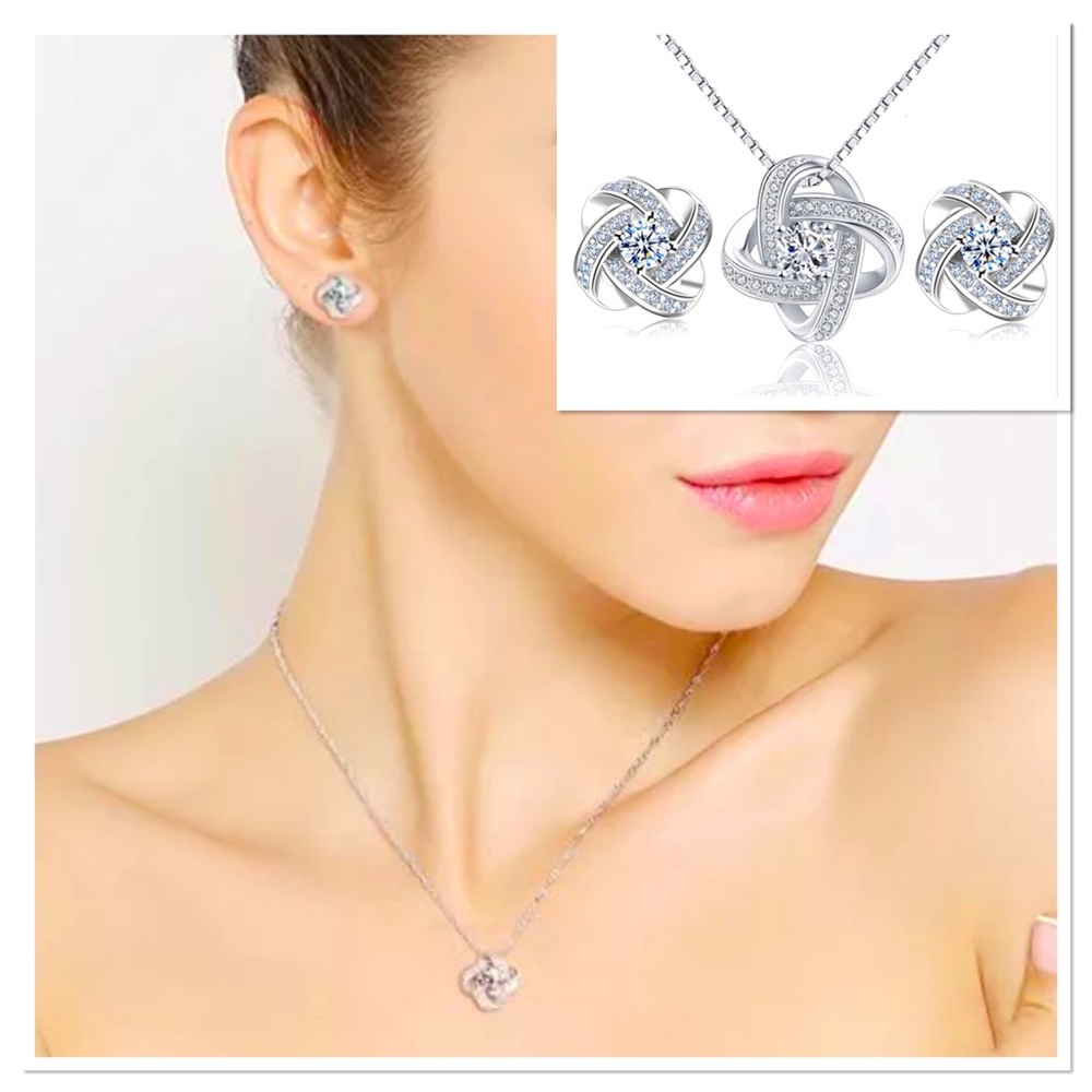 925 Silver Eternal Heart Twist Diamond Jewelry Set - Picture 1 of 7